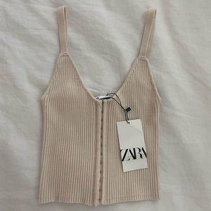 NWT ZARA knit front clasp tank top - cream - small